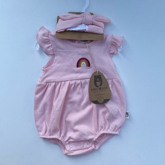 Rabbit+Bear 2-Piece Bubble Romper and Headband Set Sz 3-6 Months. - Picture 1 of 7